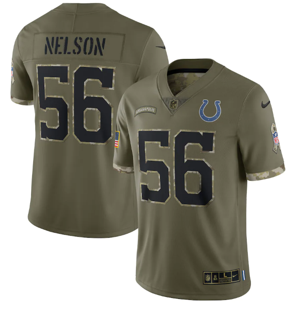 Men's Indianapolis Colts #56 Quenton Nelson Olive 2022 Salute To Service Limited Stitched Jersey Men's Indianapolis Colts #56 Quenton Nelson Olive 2022 Salute To Service Limited Stitched Jersey